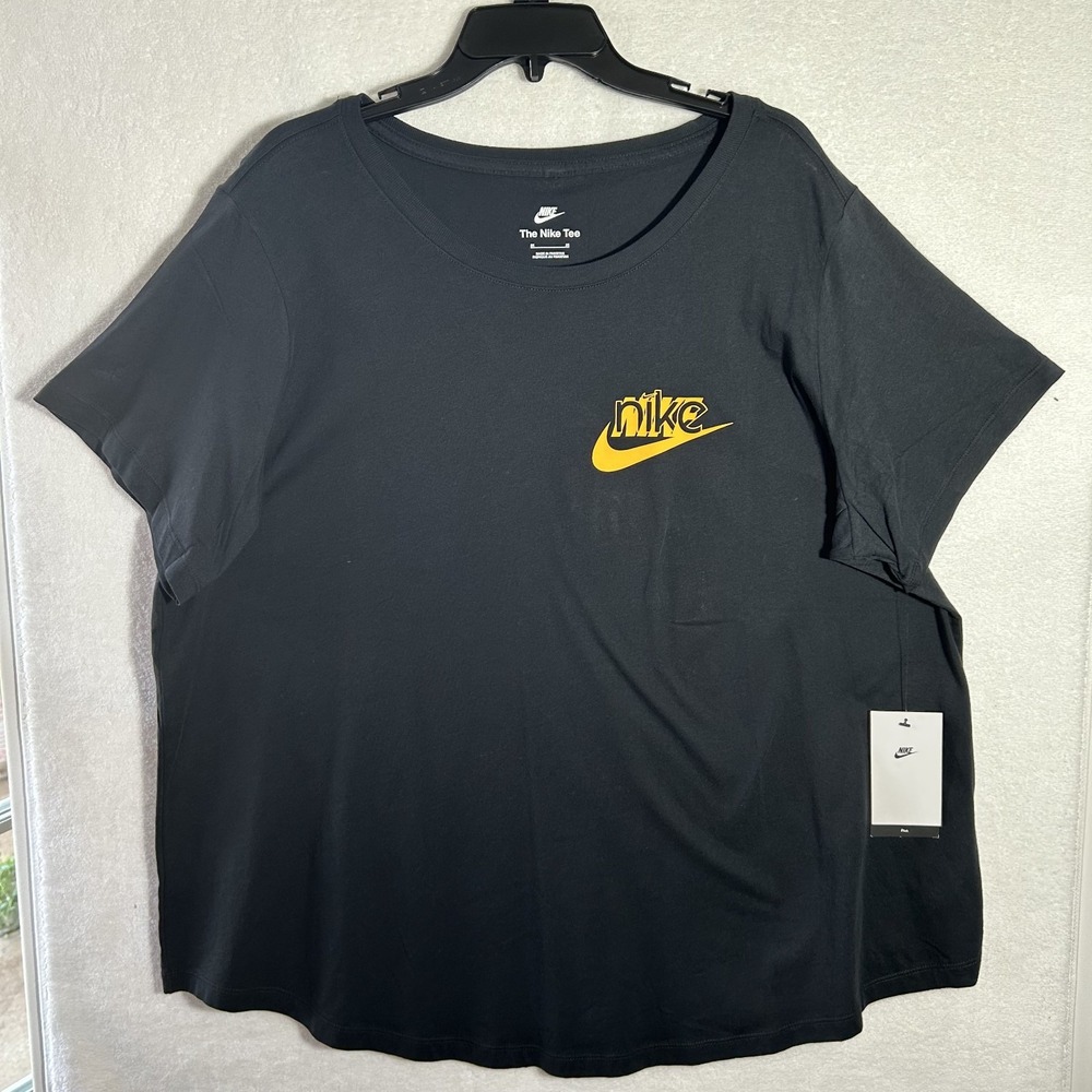 Nike Womens Size 2X Black Short Sleeve Yellow Nike Swoosh Athletic T Shirt